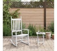 Fauteuil à bascule avec table pliante blanche en bois massif de peuplier - Fauteuil de relaxation ergonomique avec larges accoudoirs pour salon, chambre à coucher et jardin pour lire et se détendre