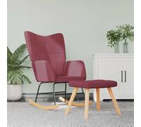 Fauteuil à bascule avec tabouret en tissu rouge bordeaux - Confort d'assise - Balançoire en bois - Pour salon, chambre à coucher, coin lecture - Fauteuil de relaxation ergonomique avec accoudoirs et