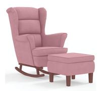 Fauteuil à bascule avec tabouret en velours rouge bordeaux, dossier haut | Velours 100 % polyester, bois d'hévéa, rembourrage en mousse, balançoire délicate, accoudoirs confortables