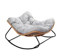 Fauteuil à Bascule CANGGU Résine Tressée Naturel 116 cm | Gros coussin gris clair inclus, structure acier finition époxy, usage intérieur extérieur