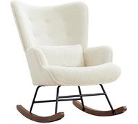 Fauteuil à Bascule Chaise Berçante Allaitement Bébé en Tissu Bouclette Rocking Chair Style Scandinave en Bois d'Hévéa, Beige