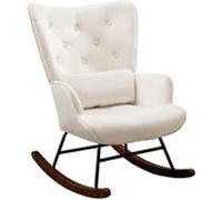 Fauteuil à Bascule Chaise Berçante Allaitement Bébé en Tissu Bouclette Rocking Chair Style Scandinave en Bois d'Hévéa, Beige Beige G