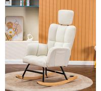 Fauteuil à Bascule COMHOMA Relax avec Accoudoirs et Appui-Tête, Chaise en Tissu Teddy 150 kg pour Salon ou Chambre, Beige Beige with Ottoman