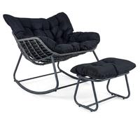 Fauteuil à bascule COSTWAY avec repose-pieds, fauteuil à bascule surdimensionné avec coussin épais et amovible, fauteuil de jardin relax pouvant supporter jusqu'à 150 kg, noir