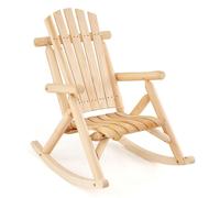 Fauteuil à bascule COSTWAY, fauteuil à bascule en bois massif, fauteuil de détente à dossier haut et assise à lattes, fauteuil à bascule, fauteuil de jardin naturel