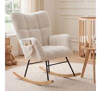 Fauteuil à bascule d'allaitement Generic Teddy pour chambre d'enfant, | Fauteuil à bascule d'allaitement en tissu Teddy couleur ivoire pour la chambre de bébé, avec 2 poches latérales pour un