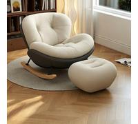 Fauteuil À Bascule Design,Chaise Relax Enveloppante avec Repose-Pieds,Fauteuil Moderne Forme Œuf pour Lecture et Détente,Revêtement Velours Bébé et Simili Cuir Effet Chat G