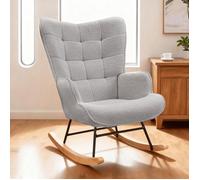 Fauteuil à Bascule - EIFSON - Tissu en Sherpa - Pieds en Bois Massif - Style Scandinave - Gris