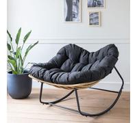 Happy Garden Fauteuil à Bascule Extérieur en Rotin Synthétique avec Coussin Noir - Résistant aux Intempéries - Confortable et Design - Cinta
