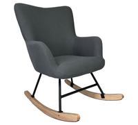 Happy Garden – Fauteuil à bascule Kaira – Tissu bouclé gris – Structure métal, piètement en bois d'hévéa