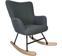 Happy Garden – Fauteuil à bascule Kaira – Tissu bouclé gris – Structure métal, piètement en bois d'hévéa