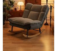 Fauteuil à Bascule en Velours Côtelé,Fauteuil Relax Vintage pour Adulte,Grand Confort Cocooning avec Structure Métallique et Base en Bois Massif pour Salon Chambre Balcon D