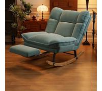 Fauteuil à Bascule en Velours Côtelé,Fauteuil Relax Vintage pour Adulte,Grand Confort Cocooning avec Structure Métallique et Base en Bois Massif pour Salon Chambre Balcon H
