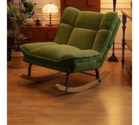 Fauteuil à Bascule en Velours Côtelé,Fauteuil Relax Vintage pour Adulte,Grand Confort Cocooning avec Structure Métallique et Base en Bois Massif pour Salon Chambre Balcon B