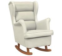 Fauteuil à bascule en velours crème avec dossier haut et bois massif | Rembourrage doux, rembourrage en mousse, pieds en caoutchouc, maximum 110 kg par siège, décoration de la maison