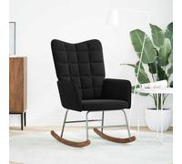 Fauteuil à bascule en velours noir avec pieds en bois et accoudoirs | Cadre en contreplaqué et métal, épais rembourré, longs rails de balançoire, salon, chambre à coucher, bureau
