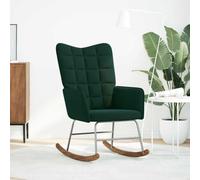 Fauteuil à bascule en velours vert foncé avec accoudoirs et pieds en bois | Cadre en métal contreplaqué, assise rembourrée, rails de balançoire, surface en velours, fauteuil lounge