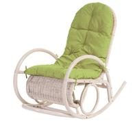 Fauteuil à bascule Esmeraldas, rocking-chair, fauteuil en rotin, blanc rembourrage vert