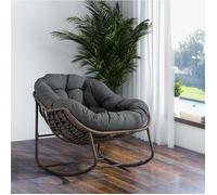Fauteuil à bascule extérieur en osier XXL œuf avec coussin épais, fauteuil lounge moderne, gris foncé