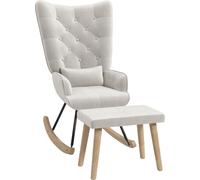 Fauteuil à bascule Fortuna Lai avec repose-pieds, fauteuil relax avec coussins, aspect velours, fauteuil à oreilles avec pieds en bois pour chambre à coucher, salon, 66 x 96 x 101 cm, blanc crème