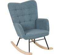 Fauteuil à bascule Fortuna Lai, fauteuil à bascule aspect berbère, accoudoirs, fauteuil rembourré avec piètement en bois, fauteuil relax pour salon, chambre à coucher, charge maximale 120 kg, bleu cla
