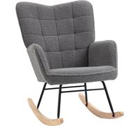 Fauteuil à bascule Fortuna Lai, fauteuil à bascule aspect berbère, accoudoirs, fauteuil rembourré avec piètement en bois, fauteuil relax pour salon, chambre à coucher, charge maximale 120 kg, gris fon