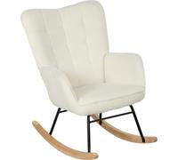 Fauteuil à bascule Fortuna Lai, fauteuil à bascule aspect berbère, accoudoirs, fauteuil rembourré avec piètement en bois, fauteuil relax pour salon, chambre à coucher, charge maximale 120 kg, blanc