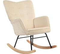 Fauteuil à bascule Fortuna Lai, fauteuil à bascule aspect corde, accoudoirs, fauteuil avec patins en bois, fauteuil relax pour salon, chambre à coucher, beige |