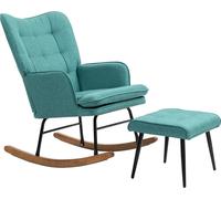 Fauteuil à bascule Fortuna Lai, jusqu'à 130 kg, fauteuil à bascule avec tabouret, fauteuil avec accoudoirs, fauteuil d'allaitement aspect lin, fauteuil à bascule pour chambre à coucher
