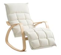 Fauteuil à bascule - HOMCOM - repose-pieds ajustable - pieds en bois de bouleau - tissu en lin - 67 x 106-123 x 92 cm, crème