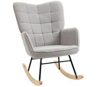 Fauteuil à bascule - HOMCOM - revêtement bouclette - structure en acier - pieds en bois massif - Gris clair