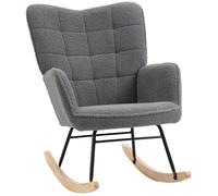 Fauteuil à bascule - HOMCOM - revêtement effet laine bou structure en acier - pieds en bois massif - Gris foncé
