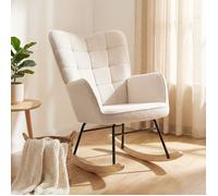 Fauteuil à bascule - HOMCOM - revêtement effet laine bouclée - structure en acier - pieds en bois massif - beige