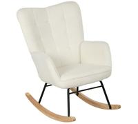 Fauteuil à bascule - HOMCOM - revêtement effet laine bou structure en acier - pieds en bois massif - blanc