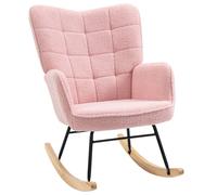 Fauteuil à bascule - HOMCOM - revêtement effet laine bou structure en acier - pieds en bois massif - rose