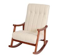 Fauteuil à bascule HWC-K10, fauteuil à bascule Fauteuil relax Similicuir crème, piétement aspect noyer