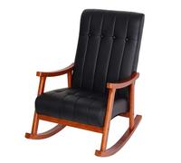 Fauteuil à bascule HWC-K10, fauteuil à bascule Fauteuil relax Similicuir noir, piétement aspect noyer