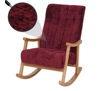 Fauteuil à bascule HWC-K10, relax, bois tissu/textile chenille (465g/m²) ~ bordeaux, piètement naturel