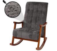 Fauteuil à bascule HWC-K10, relax, bois tissu/textile chenille (465g/m²) ~ gris foncé, piétement imitation noyer