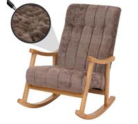 Fauteuil à bascule HWC-K10, relax, bois tissu/textile chenille (465g/m²) ~ marron, piètement naturel