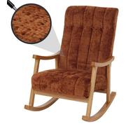 Fauteuil à bascule HWC-K10, relax, bois MVG tissu/textile chenille (465g/m²) terracotta, piètement naturel