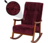 Fauteuil à bascule HWC-K10, relax, bois tissu/textile chenille (465g/m²) ~ bordeaux, piètement imitation noyer