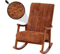 Fauteuil à bascule HWC-K10, relax, bois MVG tissu/textile chenille (465g/m²) terracotta, piétement imitation noyer