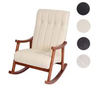 Fauteuil à bascule HWC-K10, fauteuil à bascule Fauteuil relax Similicuir crème, piétement aspect noyer