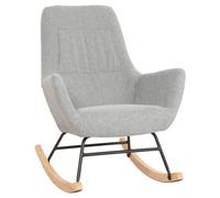 Fauteuil à bascule HWC-N13, Fauteuil relax à bascule Fauteuil TV, bois massif métal tissu/textile 320g/m² gris-vert