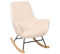 Fauteuil à bascule HWC-N13, Fauteuil relax à bascule Fauteuil TV, bois massif métal tissu/textile 320g/m² crème