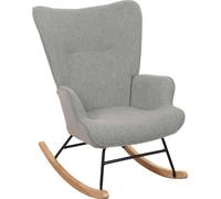Fauteuil à bascule HWC-N14, Fauteuil relax à bascule Fauteuil TV, bois massif métal tissu/textile 320g/m² ~ gris-vert