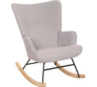 Fauteuil à bascule HWC-N14, Fauteuil relax à bascule Fauteuil TV, bois massif métal tissu/textile 320g/m² ~ gris clair