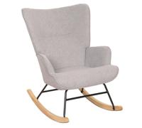 Fauteuil à bascule HWC-N14, Fauteuil relax à bascule Fauteuil TV, bois massif métal tissu/textile 320g/m² gris clair