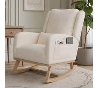 Fauteuil à bascule -LUMINARIX -Rocking Chair-Scandinave -Poches latérales -pieds en bois- Lin -Beige-pieds en bois-68 x 93 x 96 cm